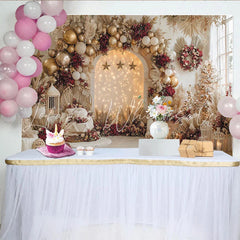Lofaris Elegant Christmas Backdrop with Gold Balloons and Red Flowers Luxurious Winter Holiday Photography Background for Festive Party