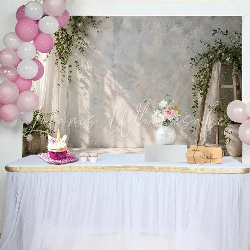 Lofaris Elegant Fine Art Photography Backdrop with Greenery and Sheer Curtains Natural Light Studio Background for Portraits