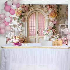 Lofaris Elegant Floral Arch Door Photography Backdrop Pink Roses and Hydrangeas Studio Background for Portraits