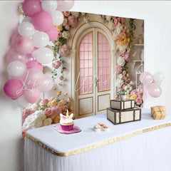 Lofaris Elegant Floral Arch Door Photography Backdrop Pink Roses and Hydrangeas Studio Background for Portraits
