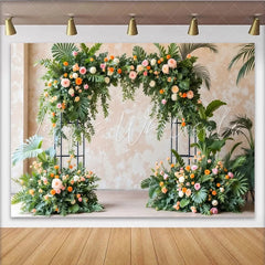 Lofaris Elegant Floral Arch Photography Backdrop with Lush Greenery Pink Orange Flowers Studio Background for Wedding Event Decor