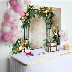 Lofaris Elegant Floral Arch Photography Backdrop with Tropical Leaves and White Orange Flowers Beautiful Event Background for Wedding Party