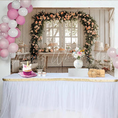Lofaris Elegant Floral Arch Wedding Backdrop with Peach Roses and Rustic Wood Photo Booth Prop for Bridal Shower and Party Decoration
