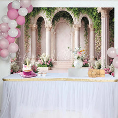Lofaris Elegant Floral Archway Photography Backdrop with Pink Roses Romantic Garden Studio Background for Portrait Photoshoot