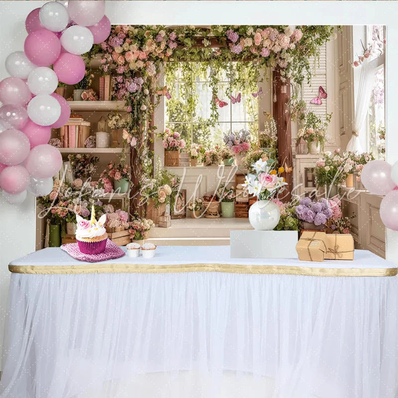 Lofaris Elegant Floral Garden Photography Backdrop with Pastel Flowers and Butterflies Beautiful Studio Background for Portrait Photoshoot