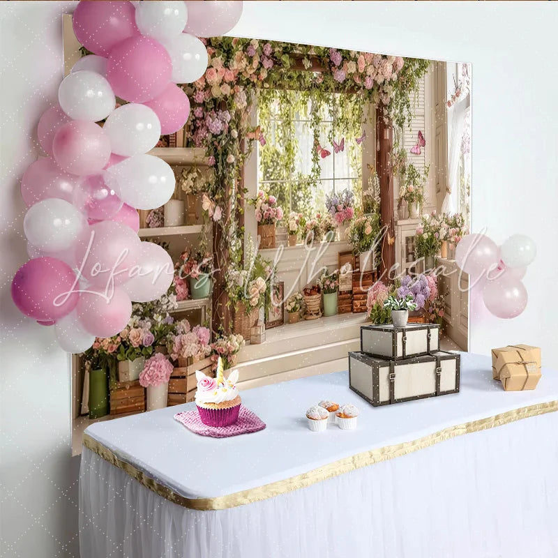Lofaris Elegant Floral Garden Photography Backdrop with Pastel Flowers and Butterflies Beautiful Studio Background for Portrait Photoshoot