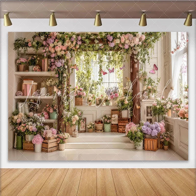 Lofaris Elegant Floral Garden Photography Backdrop with Pastel Flowers and Butterflies Beautiful Studio Background for Portrait Photoshoot