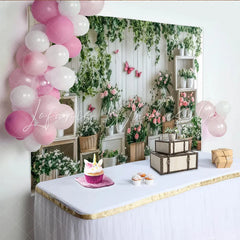 Lofaris Elegant Floral Photography Backdrop with Pink Roses and Green Ivy Rustic Wood Wall Background for Studio Photoshoots