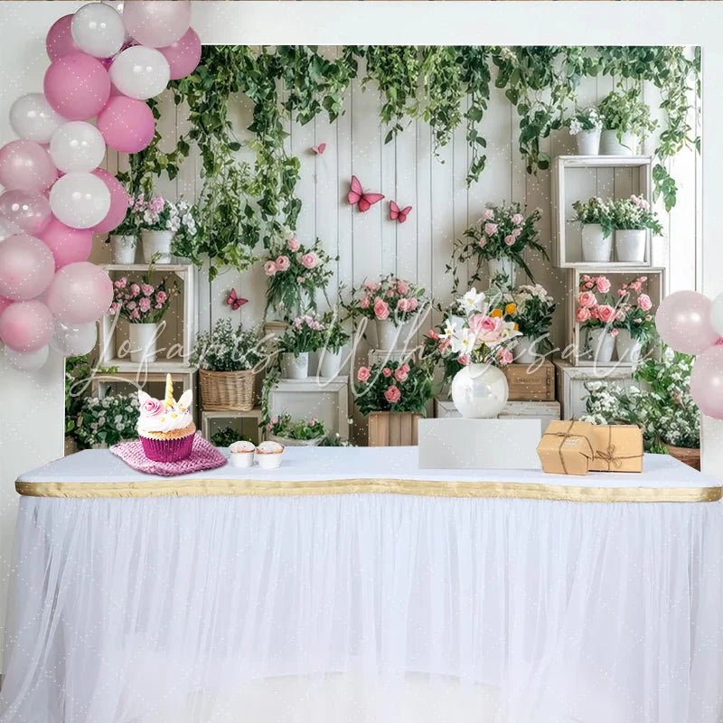 Lofaris Elegant Floral Photography Backdrop with Pink Roses and Green Ivy Rustic Wood Wall Background for Studio Photoshoots