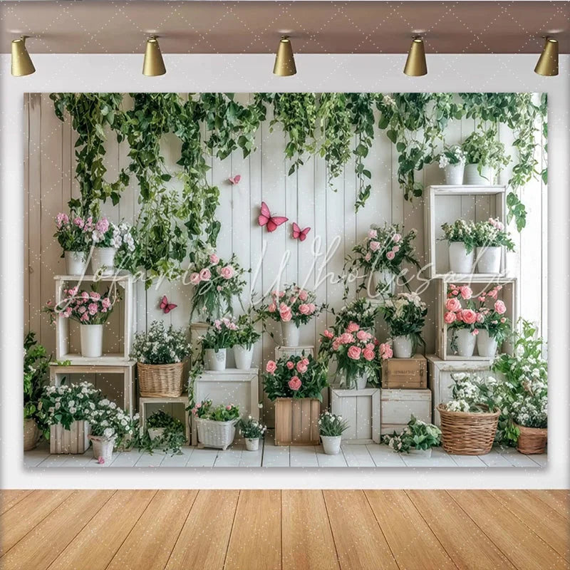 Lofaris Elegant Floral Photography Backdrop with Pink Roses and Green Ivy Rustic Wood Wall Background for Studio Photoshoots