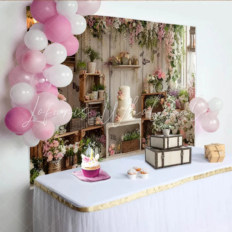 Lofaris Elegant Floral Rustic Photography Backdrop with Pink Flowers Beautiful Studio Background for Portrait Photoshoot