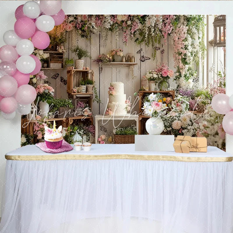 Lofaris Elegant Floral Rustic Photography Backdrop with Pink Flowers Beautiful Studio Background for Portrait Photoshoot