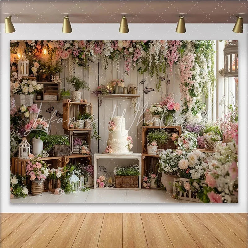 Lofaris Elegant Floral Rustic Photography Backdrop with Pink Flowers Beautiful Studio Background for Portrait Photoshoot