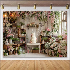 Lofaris Elegant Floral Rustic Photography Backdrop with Pink Flowers Beautiful Studio Background for Portrait Photoshoot