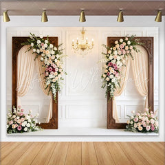 Lofaris Elegant Floral Wedding Photography Backdrop Ornate Wooden Frames and Drapes Romantic Photo Booth for Bridal Shower Event