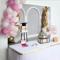 Lofaris Elegant Gold and White Balloons Graduation Backdrop with Books and Cap Arch Wall Background for Party Photoshoot
