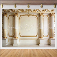 Lofaris Elegant Gold Column Photography Backdrop with Ornate Moldings Luxurious Studio Background for Professional Portrait.