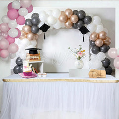 Lofaris Elegant Graduation Backdrop with White Grey and Rose Gold Balloons Stylish Party Decor for Ceremony Photoshoot