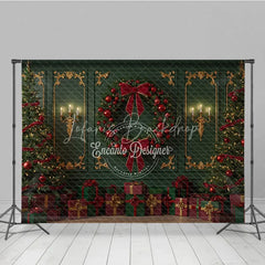 Lofaris Elegant Green and Red Christmas Photography Backdrop Classic Wall with Gold Accents Holiday Photo Background
