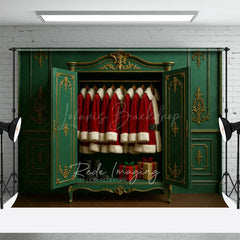 Lofaris Elegant Green Wall Santas Closet Christmas Backdrop