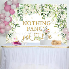 Lofaris Elegant Greenery Wedding Backdrop with White Roses and Gold Glitter Nothing Fancy Just Love Photography Background