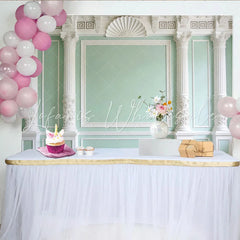 Lofaris Elegant Light Green Classical Architecture Photography Backdrop White Columns and Ornate Moldings Studio Background for Portraits