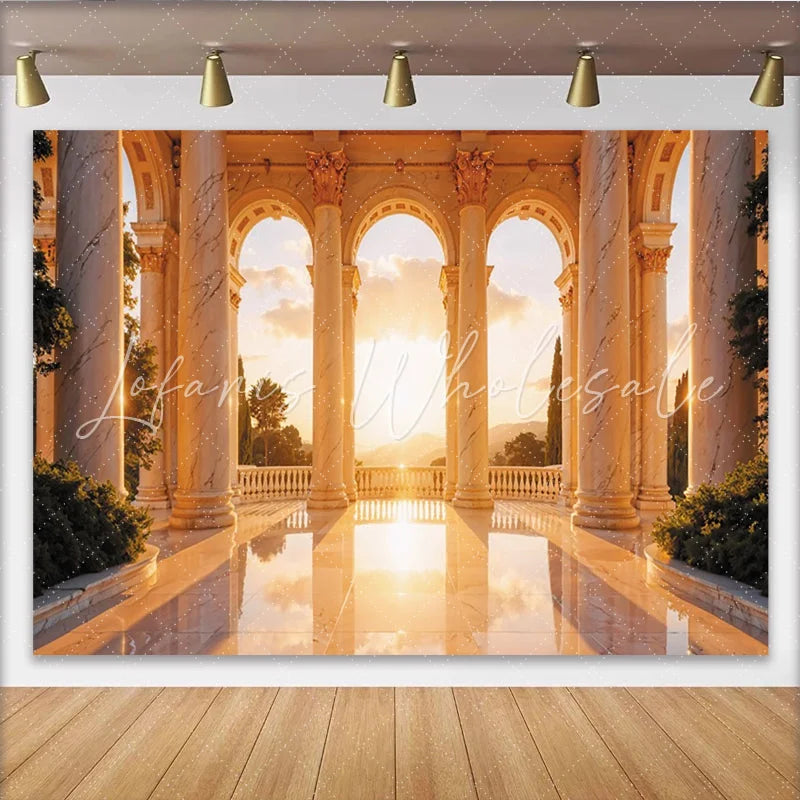 Lofaris Elegant Marble Column Architecture Photography Backdrop Scenic Golden Hour Background for Studio Portrait and Event Decor
