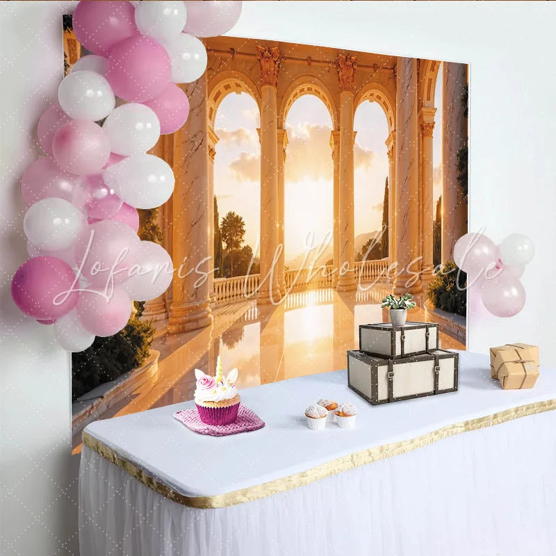 Lofaris Elegant Marble Column Architecture Photography Backdrop Scenic Golden Hour Background for Studio Portrait and Event Decor