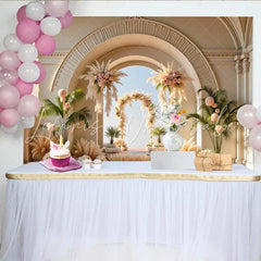 Lofaris Elegant Pampas Grass Wedding Arch Backdrop with Pink Roses Romantic Floral Background for Bridal Shower and Event Photos