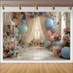 Lofaris Elegant Pastel Floral Balloon Photography Backdrop for Studio Dreamy Romantic Photo Background for Wedding Baby Shower Party