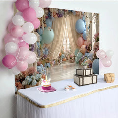 Lofaris Elegant Pastel Floral Balloon Photography Backdrop for Studio Dreamy Romantic Photo Background for Wedding Baby Shower Party