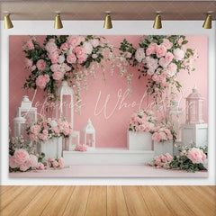 Lofaris Elegant Pink and White Floral Photography Backdrop with Roses and Lanterns Studio Background for Romantic Portraits
