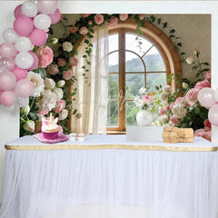Lofaris Elegant Pink and White Rose Window Photography Backdrop Romantic Studio Background for Portrait Photoshoot and Decor.