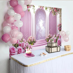Lofaris Elegant Pink Floral Photography Backdrop with Arches and Lush Roses Dreamy Studio Background for Romantic Portrait and Event Decor