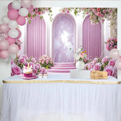 Lofaris Elegant Pink Floral Photography Backdrop with Arches and Lush Roses Dreamy Studio Background for Romantic Portrait and Event Decor