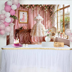 Lofaris Elegant Pink Floral Photography Backdrop with Tiered Dress and Roses Romantic Studio Background for Portrait Photoshoot