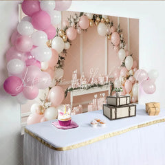 Lofaris Elegant Pink Gold Balloon Birthday Backdrop with Gifts Beautiful Party Decor for Photoshoot and Celebration