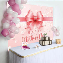 Lofaris Elegant Pink Mothers Day Backdrop with Shimmering Bow and Pearls Celebration Background for Party Decor and Photoshoot