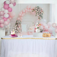 Lofaris Elegant Pink Rose Cake Smash Backdrop Balloon Garland and Gift Box Background Girls Birthday Decor