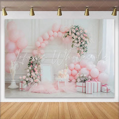 Lofaris Elegant Pink Rose Cake Smash Backdrop Balloon Garland and Gift Box Background Girls Birthday Decor