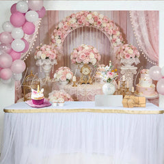 Lofaris Elegant Pink Rose Floral Arch Wedding Backdrop with Pearls and Lace Romantic Party Decoration for Bridal Shower Photoshoot