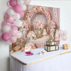 Lofaris Elegant Pink Rose Floral Arch Wedding Backdrop with Pearls and Lace Romantic Party Decoration for Bridal Shower Photoshoot