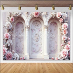 Lofaris Elegant Pink Rose Floral Photography Backdrop with Arches and Columns Vintage Wall Background for Wedding or Studio Photoshoot