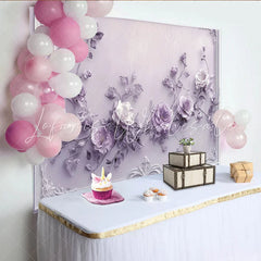 Lofaris Elegant Purple 3D Floral Photography Backdrop Ornate Framed Background for Studio Portrait and Event Decor