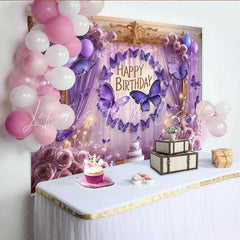 Lofaris Elegant Purple Butterfly Happy Birthday Party Backdrop Dreamy Roses and Lavender Balloons Decor