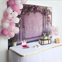 Lofaris Elegant Purple Floral Photography Backdrop with Ornate Molding and Pink Roses Beautiful Studio Background for Portrait and Event