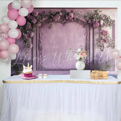 Lofaris Elegant Purple Floral Photography Backdrop with Ornate Molding and Pink Roses Beautiful Studio Background for Portrait and Event