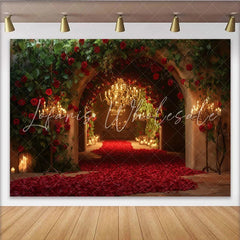 Lofaris Elegant Red Rose Archway and Petals Party Backdrop Romantic Wedding Engagement and Anniversary Decor