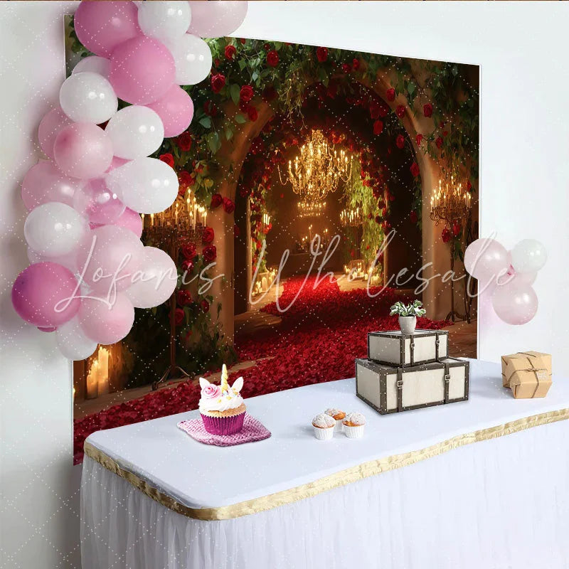 Lofaris Elegant Red Rose Archway and Petals Party Backdrop Romantic Wedding Engagement and Anniversary Decor