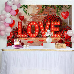 Lofaris Elegant Red Roses and Illuminated LOVE Letters Party Backdrop Romantic Valentine’s Day Celebration Decor